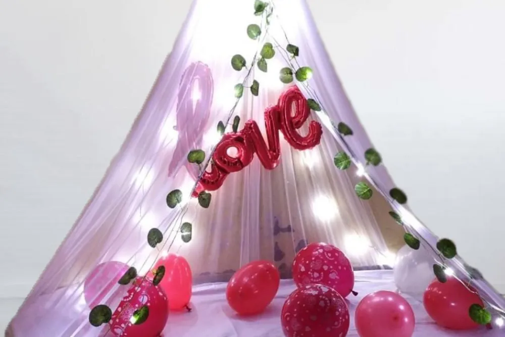 Fairy light and drape canopy room decor by AA Decorator Chandigarh