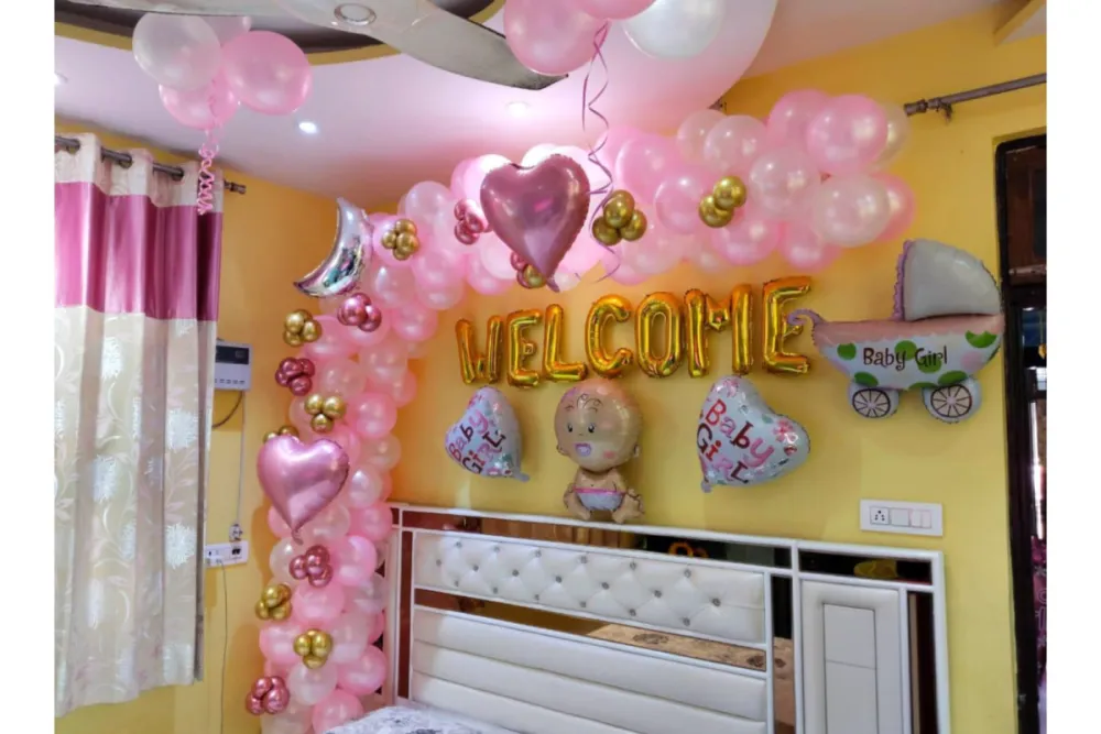 Little Star Arrival Decor setup with balloons and LED stars by AA Decorator Chandigarh