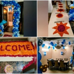 Royal baby welcome decoration setup with crown backdrop by AA Decorator Chandigarh