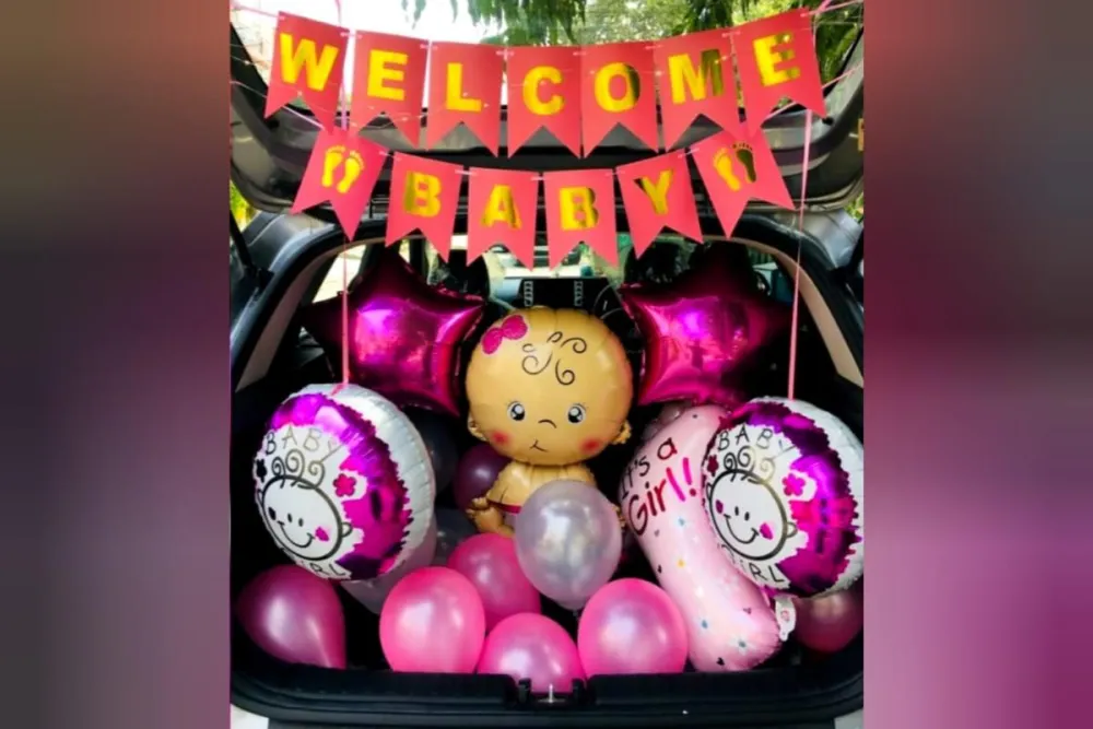 Welcome Baby car boot decoration with balloons and lights by AA Decorator in Zirakpur